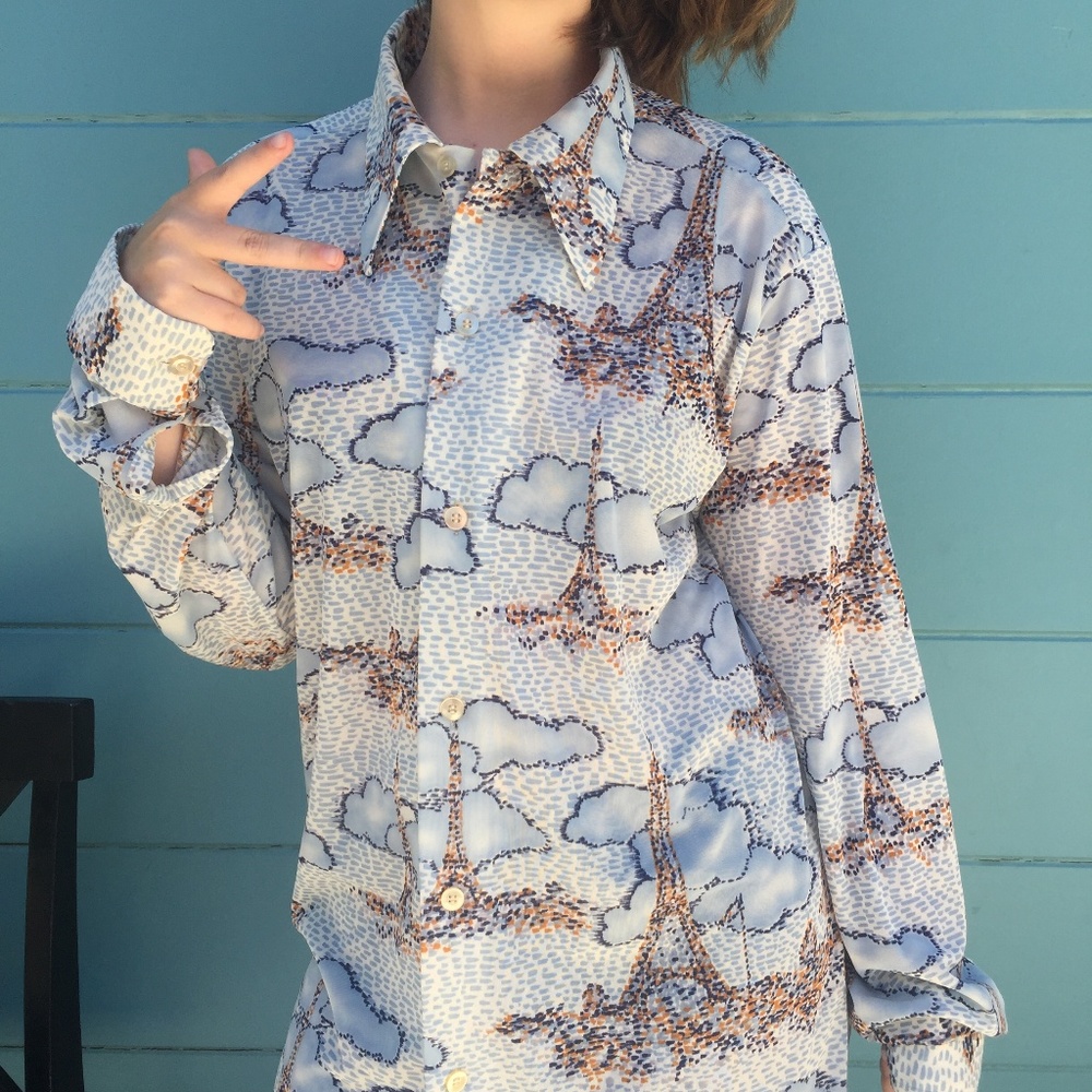 Vintage Towncraft Blouse with Eiffel Tower print